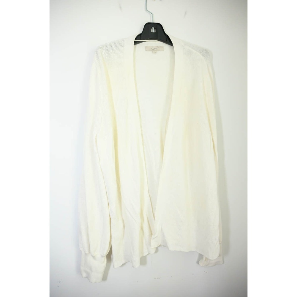 Loft Cardigan XL White Excellent Open Front Ribbed Knit Long Sleeve Sweater